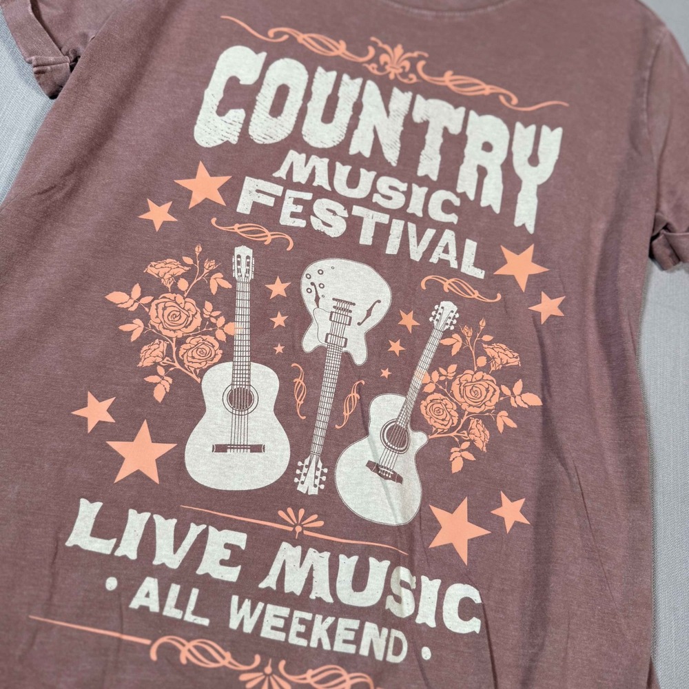 Maurices Country Music Festival Graphic Tee XS Mauve Brown Western Boho Shirt